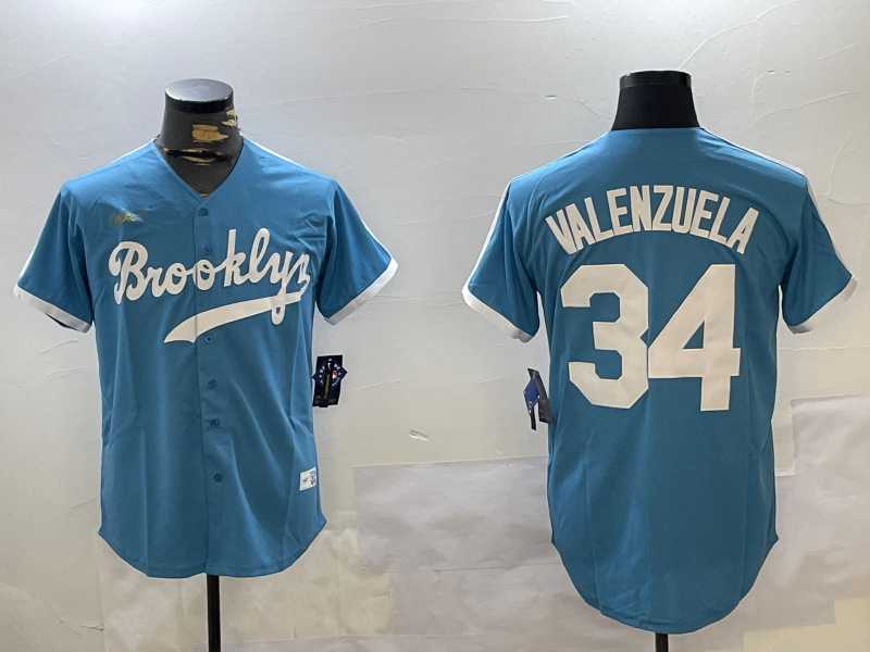 Mens Los Angeles Dodgers #34 Fernando Valenzuela blue Authentic Collection Stitched MLB Jersey